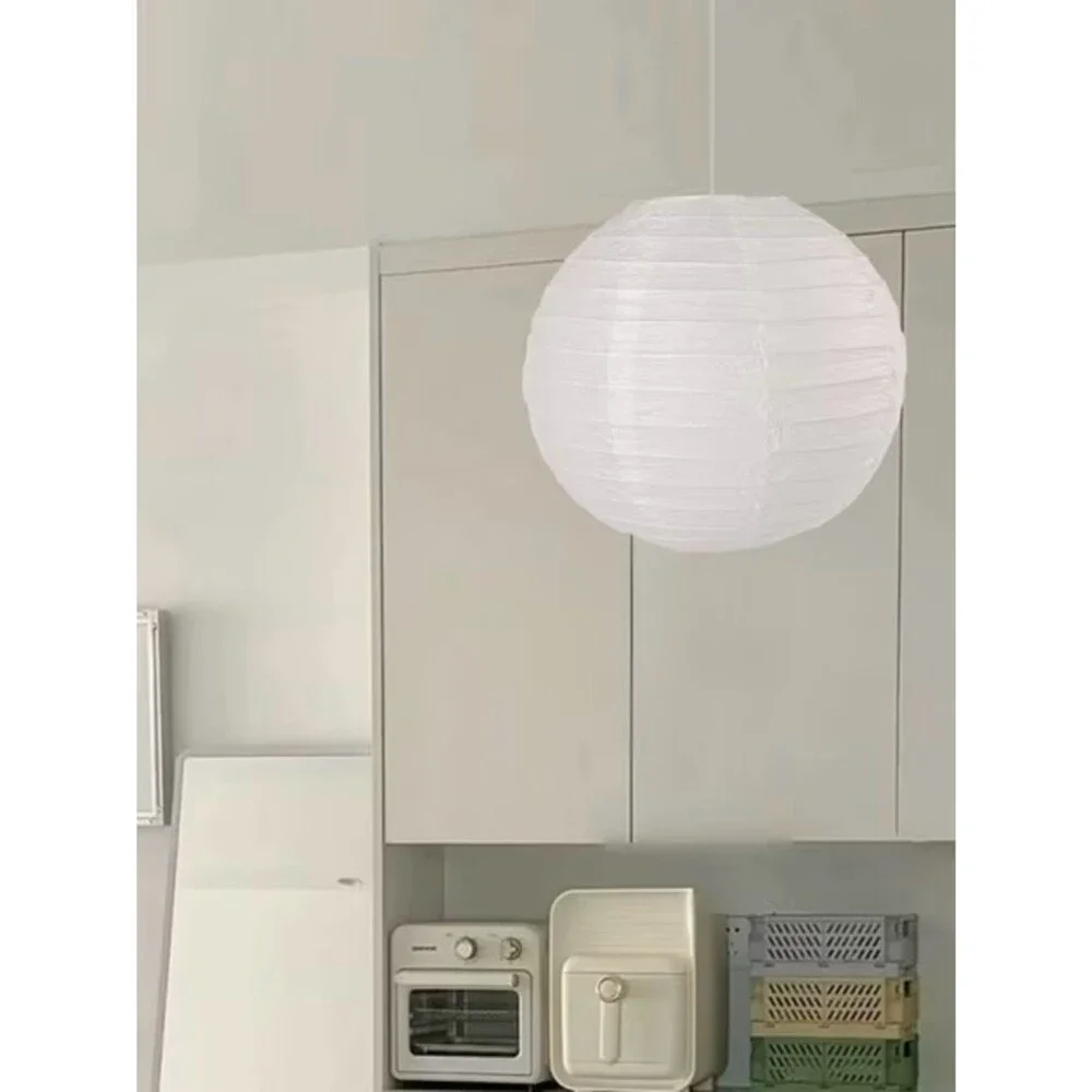 NWT Round Paper Lantern Pendant Lamp in White Cozy Clean Classic Minimalist